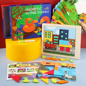 Kids Wooden Magnetic Scene Puzzle Educational Tangram Toy Box Montessori Learning Toys For Children Boys And Girls