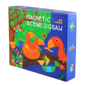Magnetic scene jigsaw puzzle box packaging main view showing educational tangram toy for kids.
