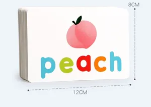 Detailed view of English alphabet flashcard featuring a cute peach illustration and word peach.