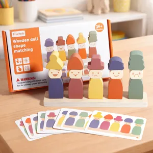 Jouet de Puzzle d'Association de Forme de Poupée en Bois pour Enfants Montessori Éducation Précoce Couleur Expression Blocs