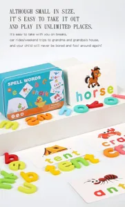 Kids English spelling flashcards wooden letters educational learning toy set for toddler