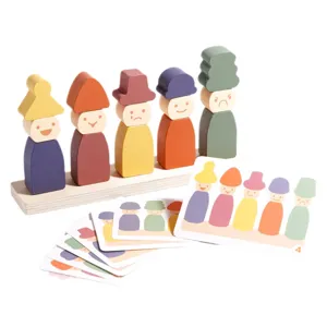 Jouet de puzzle assorti de poupées en bois Montessori, blocs cognitifs de couleur et d'émotion.