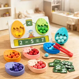 Kinder Holz Dinosaurier Ei Clip Perlen Zählen Mathe Spiel Montessori Lernspielzeug Farberkennung