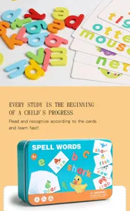 Kids English spelling game wooden letter alphabet flashcards educational toy set
