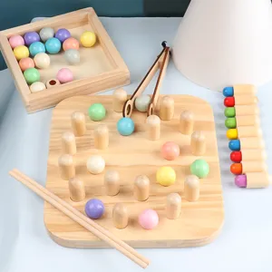 Wooden montessori clip beads memory chess board game for kids early educational learning toy.