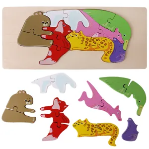 Children Wooden 3D Jigsaw Puzzle Montessori Early Education Animal Dinosaur Learning Toy Kids Brain Game Gift