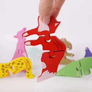 Children wooden 3d puzzle toy montessori educational animal jigsaw puzzle for kids