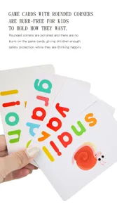 Close up details of colorful educational English flash cards with smooth rounded corners.