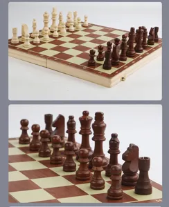 Wooden magnetic chess set for kids and adults, folding board table game board toy.