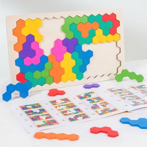 Enfants Bois Hexagone Tetris Puzzle Plateau Éducatif Entraînement Pensée Logique Apprentissage Précoce Jouet Casse-Tête