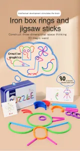 Kids educational puzzle toy set with iron box 30 double sided cards and colorful jigsaw sticks