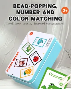 Children educational bead popping color matching game toy, parent-child interactive card play.