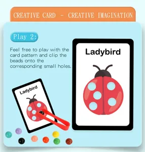 Kids English learning card toy, montessori matching game set with beads and tweezers for kids.