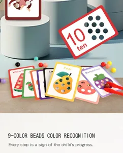 Kids educational wooden bead sorting game and English fruit number cognitive learning cards
