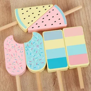 Wooden ice cream toy detail showing colorful wooden popsicle models for kids play.