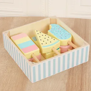 Wooden pretend play ice cream toy set with storage box, safe and fun gift for kids.