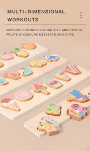 Rompecabezas cognitivo de madera para niños, juguete educativo con frutas y vehículos.