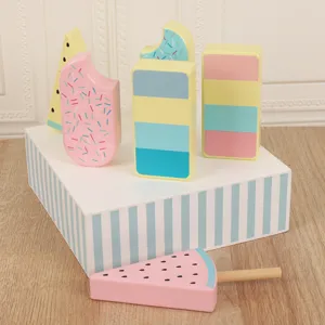 Wooden simulated ice cream toy set for kids pretend play, colorful creative wooden popsicles.