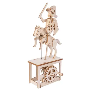 3D wooden puzzle DIY mechanical knight horse model children educational toy craft kit.