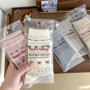 Retro Fair Isle heart mid-tube cotton women socks sweet bow cute fashion casual socks
