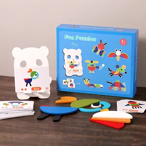 Jeu de puzzle géométrique en bois Montessori pour enfants, jouet éducatif de formes.