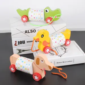 Wooden Pull Toy Kids Educational Math Learning Animal Cart Toddler Walking Toy 1pc