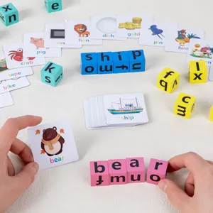 Kids Wooden Spelling Word Game CVC Phonics Educational Toy Rotating Alphabet Blocks Vowel Cognitive Montessori Learning Toy