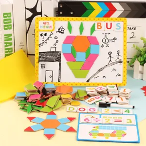 Kids Wooden Magnetic Tangram Puzzle Educational Toy 204 Pieces Creative Shape Sorting Board Brain Learning Game Gift