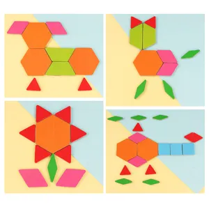 Wooden magnetic tangram puzzle toys set for kids educational geometric shapes learning.