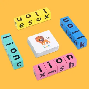 Kids CVC phonics spelling word game wooden rotating blocks educational toy cognitive set