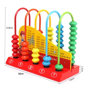 Wooden counting frame math toy for kids with colorful beads and calculation board