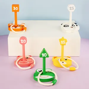 Wooden ring toss game for kids, cartoon animal educational toy with interactive math numbers.