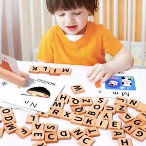 Kids wooden alphabet spelling word game toy, early educational learning cards for toddlers.