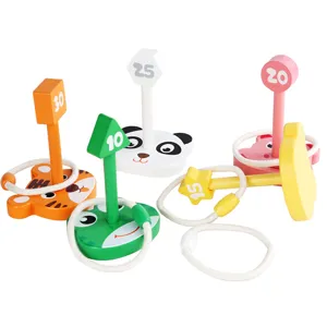 Wooden ring toss game for kids, cute cartoon animal educational wooden toy set for toddlers.