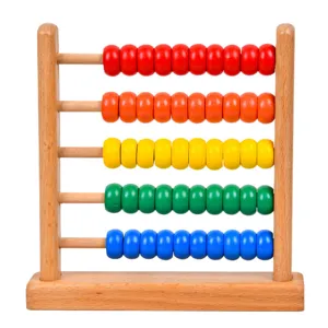 Wooden abacus for kids, 5 rows colorful beads counting toy, educational math tool.
