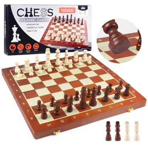 Wooden folding magnetic chess set classical board game educational toy for adults and kids.