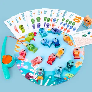 Gioco di pesca magnetico in legno per bambini, giocattolo educativo per numeri cognitivi.