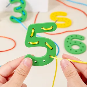 Wooden number lacing toy for kids, fine motor skills educational toy main showcase.