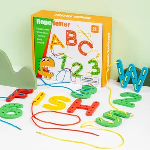 Kids wooden lacing number letter beads montessori educational fine motor skills toy set