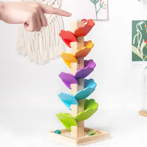 Jouet arbre à billes en bois pour enfants jeu de roulement de feuilles arc-en-ciel