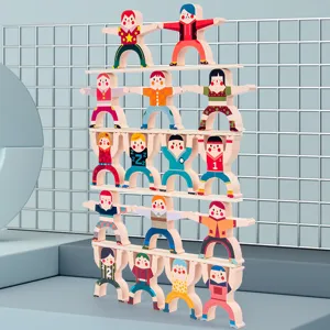 Wooden balance stacking game blocks for kids desktop interactive toy set main view.