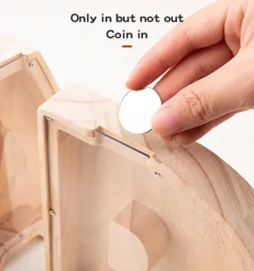 Hucha de madera y acrílico letra transparente tarro de ahorro adorno detalle moneda.