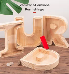 Hucha de madera con forma de letra caja de dinero acrílica transparente decoración hogar