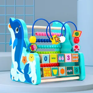 Kids wooden dolphin bead maze and counting abacus toy for early educational learning.