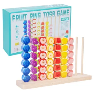 Wooden fruit ring toss game for kids, early educational sorting and stacking toys set