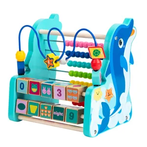 Wooden educational dolphin bead maze abacus toy for kids early learning numbers shapes