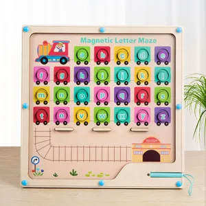 Houten Magnetisch Letter Doolhof Puzzelbord Kinderen Educatief Vroeg Leren Alfabet Trein Speelgoed