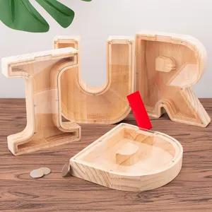Hucha de madera con acrilico transparente, alcancia de letras creativa para decoracion.