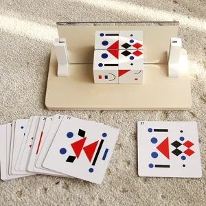 Niños madera espejo reflexión lógica rompecabezas juego educativo bloques cartas.