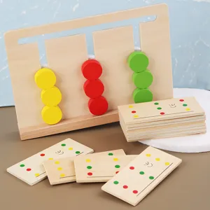 Montessori wooden color matching sliding puzzle logic game educational toy for kids training.